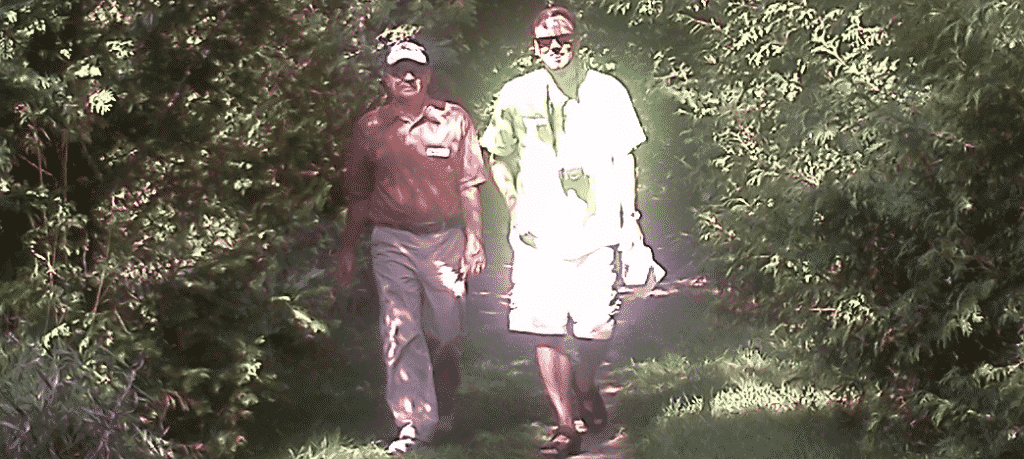 An image of Leon walking with a new friend on September 11, 2011